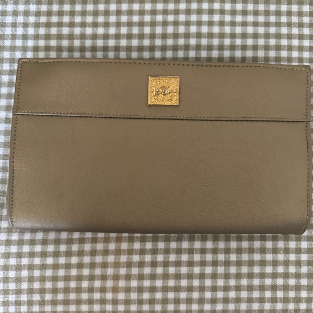 Elegant Tan Clutch with Gold Accent